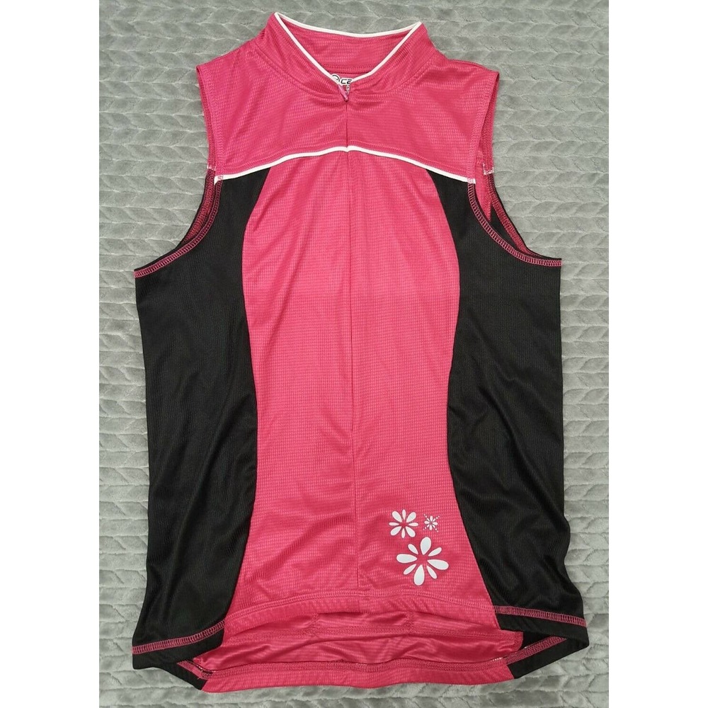 Canari Cycling Vest Jersey Women’s Size Medium Zipper Front Pattern Pink Black